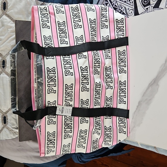 PINK Victoria's Secret Logo Tote Pink and Black NEW - Picture 11 of 13